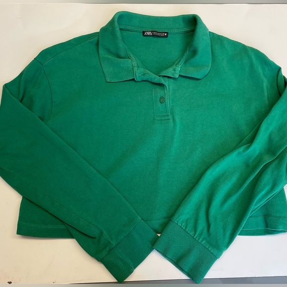 Zara cropped oversized boxy button up green long sleeve top women's size Medium - Picture 2 of 5